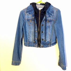 Denim Crop Jean Jacket with Hood